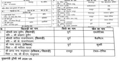 राज्य शासन द्वारा खेल अलंकरणों के लिए चयनित खिलाड़ियों की सूची जारी